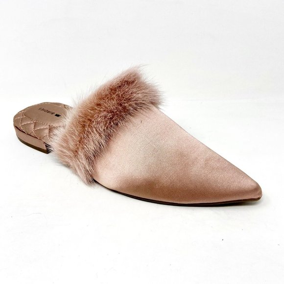 Birdies The Dove French Rose Womens Slip On Mink Fur Pointed Toe Mules - Picture 2 of 5